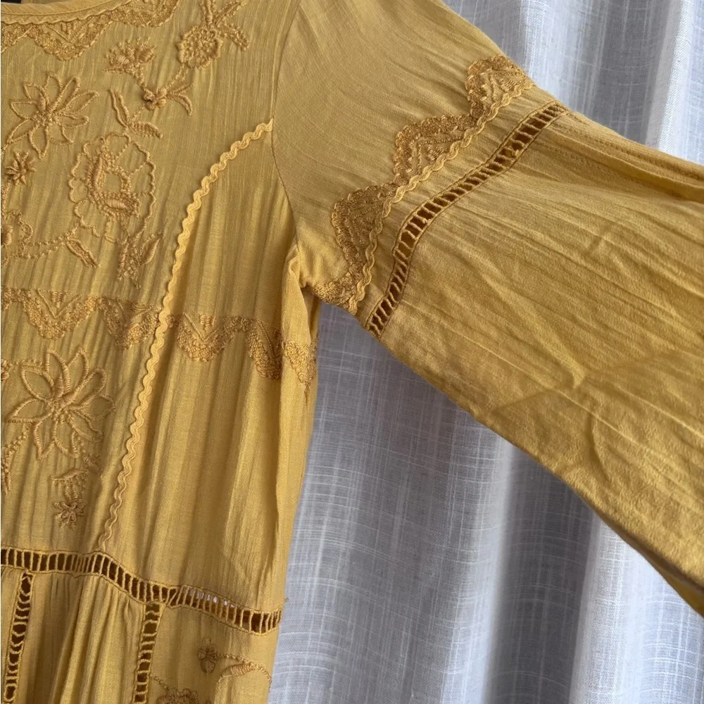 Anthropologie Yellow Embroidered Dress - Picture 5 of 6
